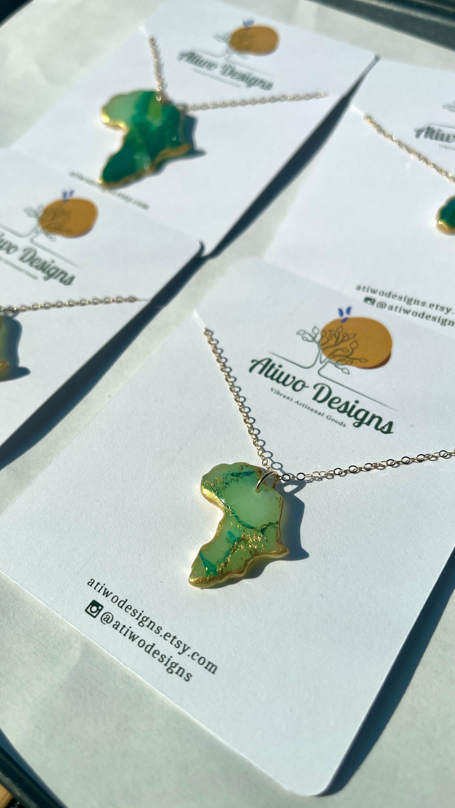 Jade Africa necklace with gold trim - Atiwo Designs