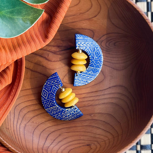 Blue African-Inspired earrings with recycled glass beads Atiwo Designs