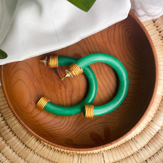 Jade-inspired hoop earrings with gold details Atiwo Designs