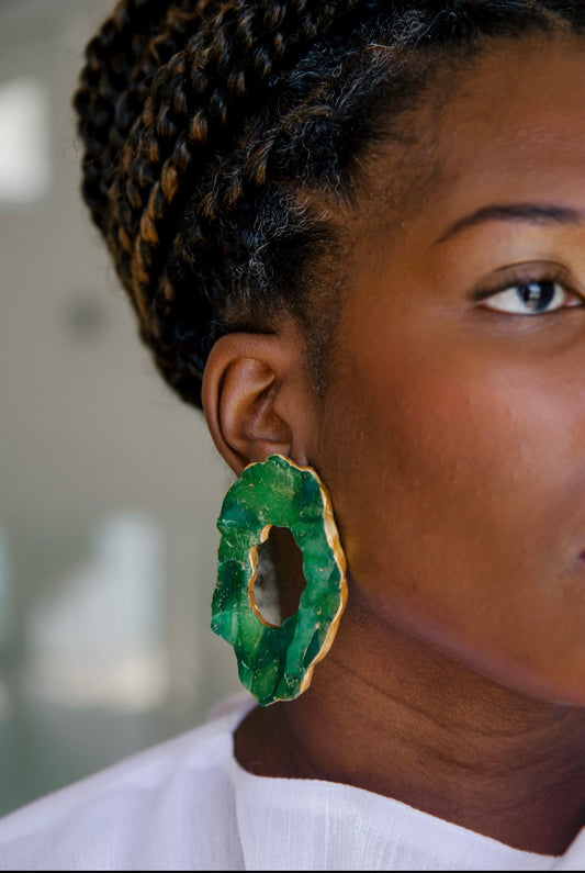 Jadeite earrings with gold trim Atiwo Designs