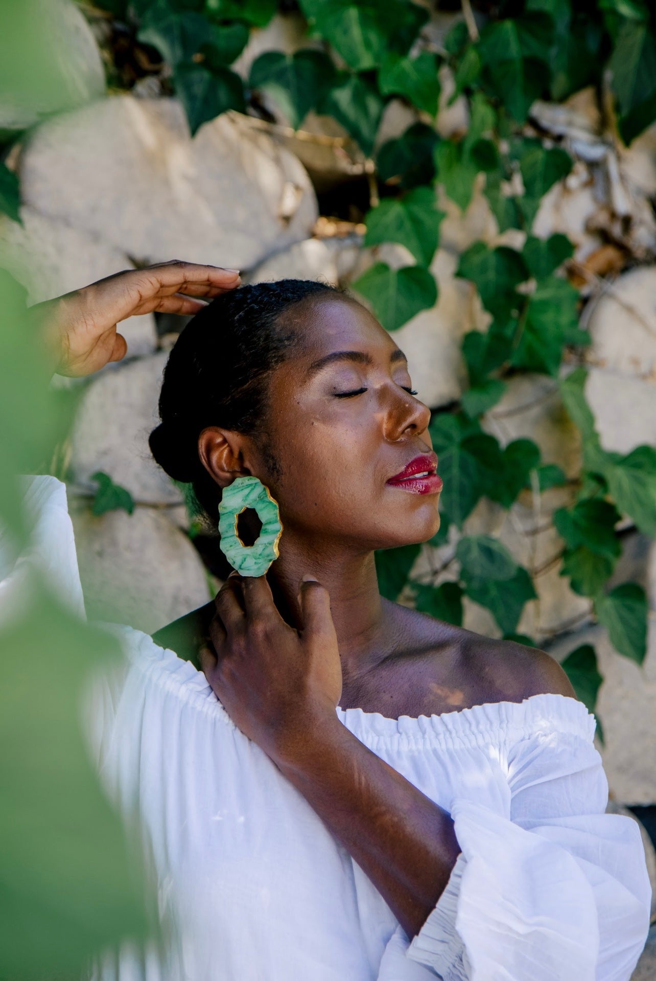 Jadeite earrings with gold trim Atiwo Designs