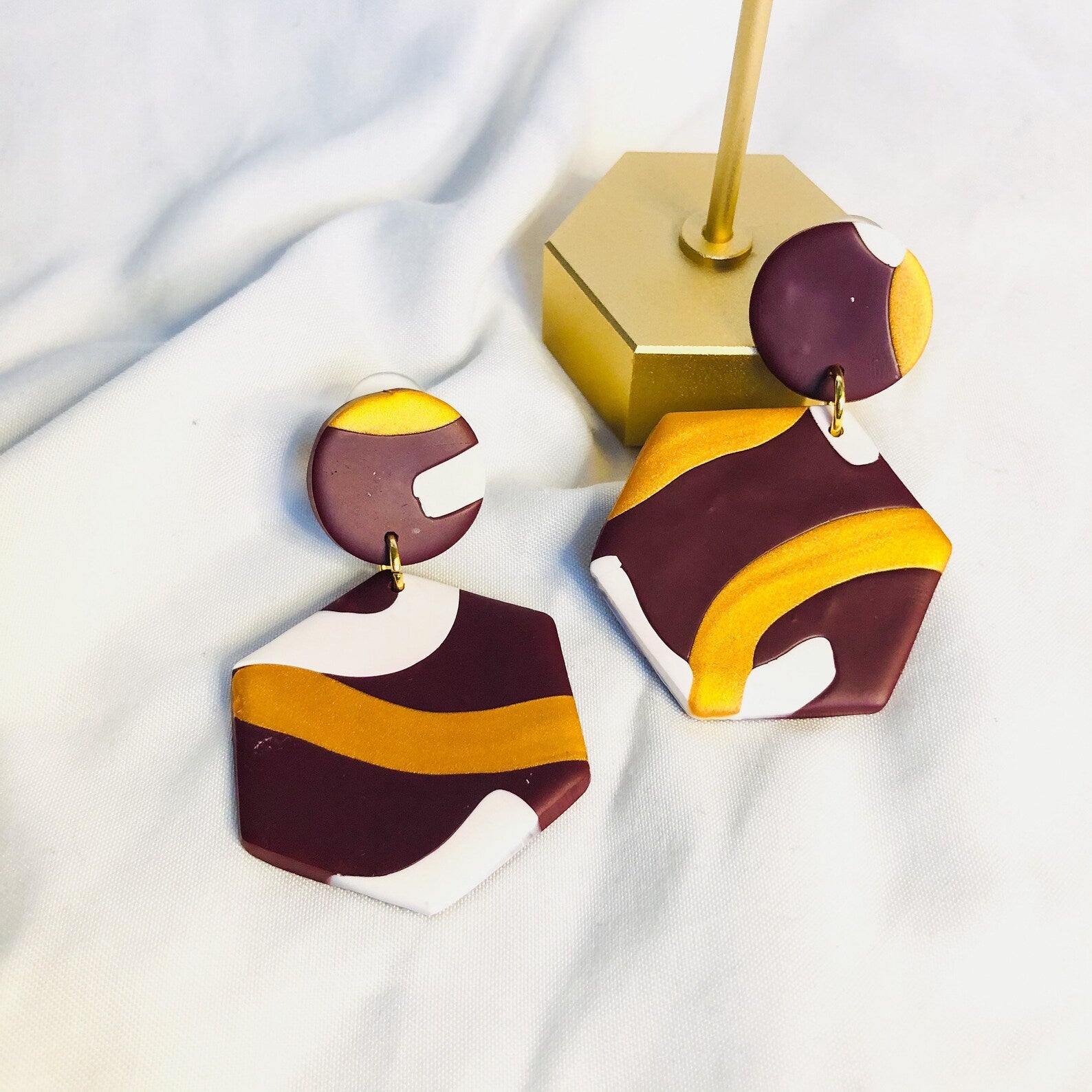 Burgundy Gold White mila dangles Atiwo Designs