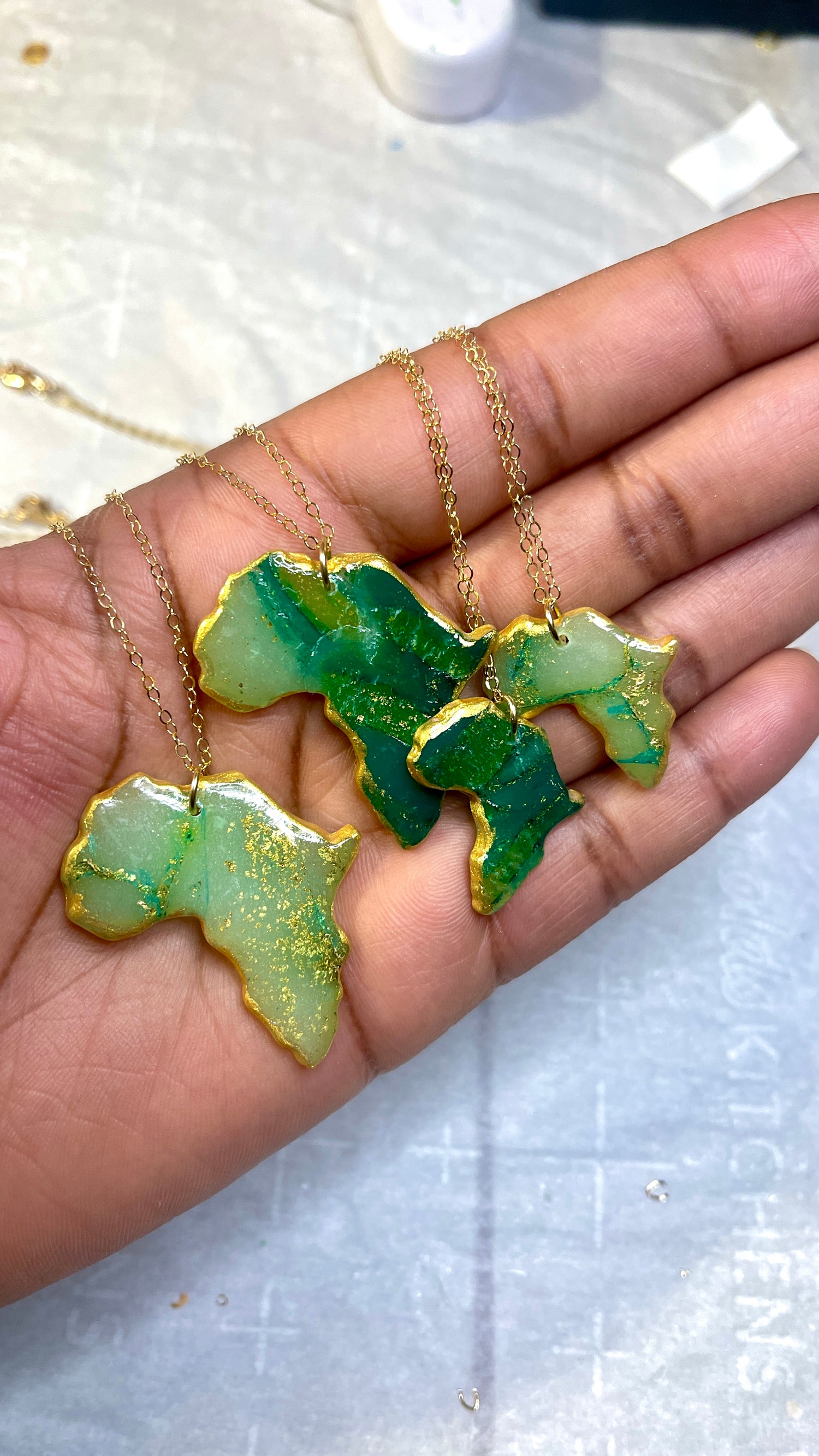 Jade Africa necklace with gold trim - Atiwo Designs