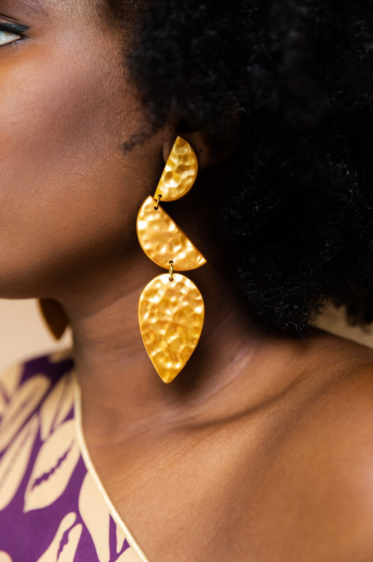 Uloma dangle gold polymer clay earrings Atiwo Designs