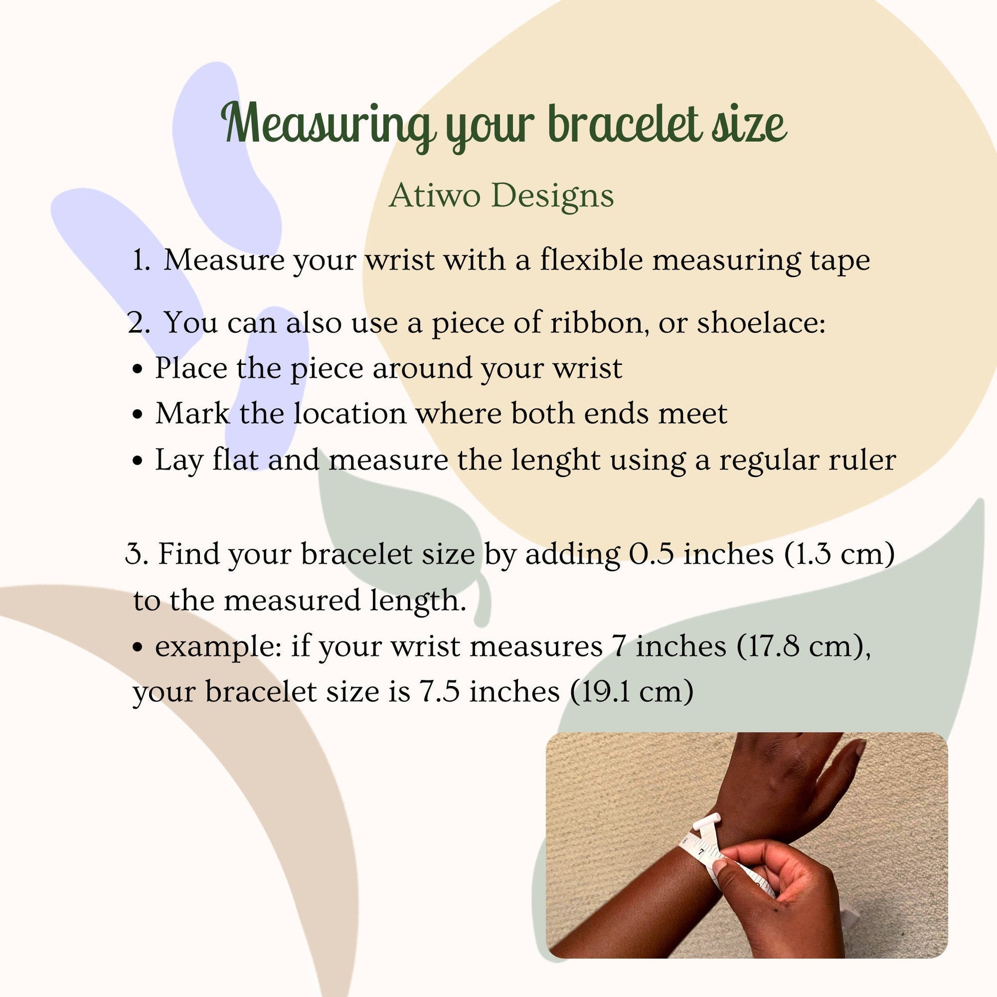 Instructions for bracelets sizing