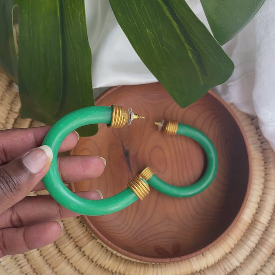 Jade-inspired hoop earrings with gold details Atiwo Designs