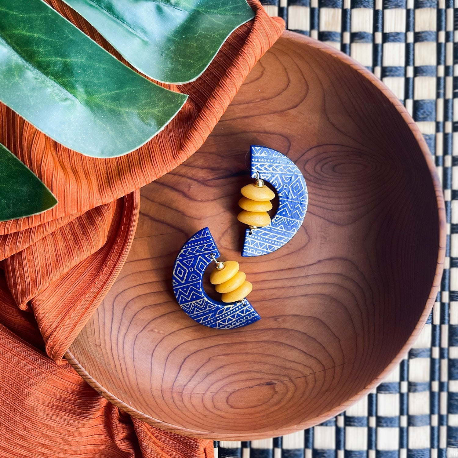 Blue African-Inspired earrings with recycled glass beads Atiwo Designs