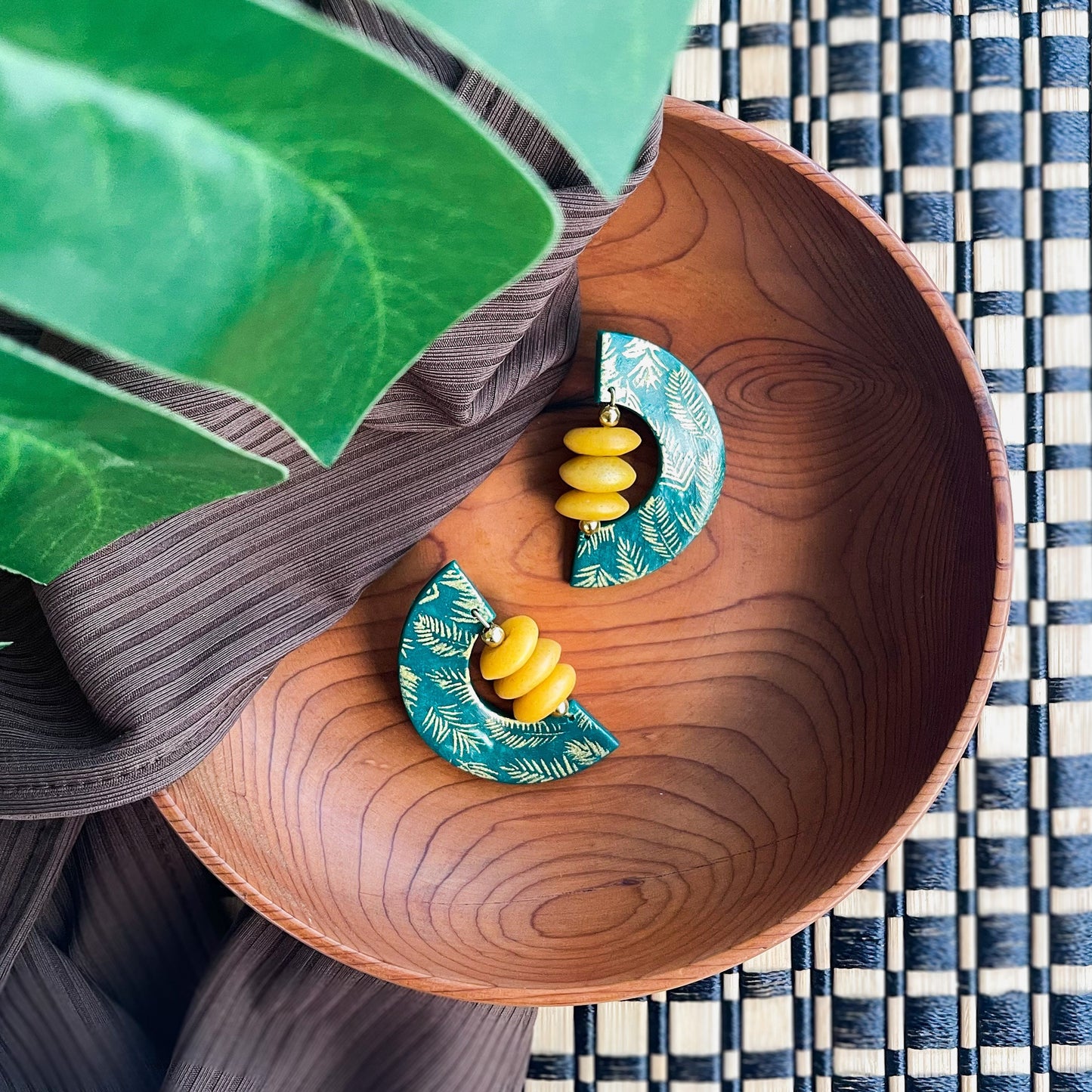 Green African-Inspired earrings with recycled glass beads Atiwo Designs