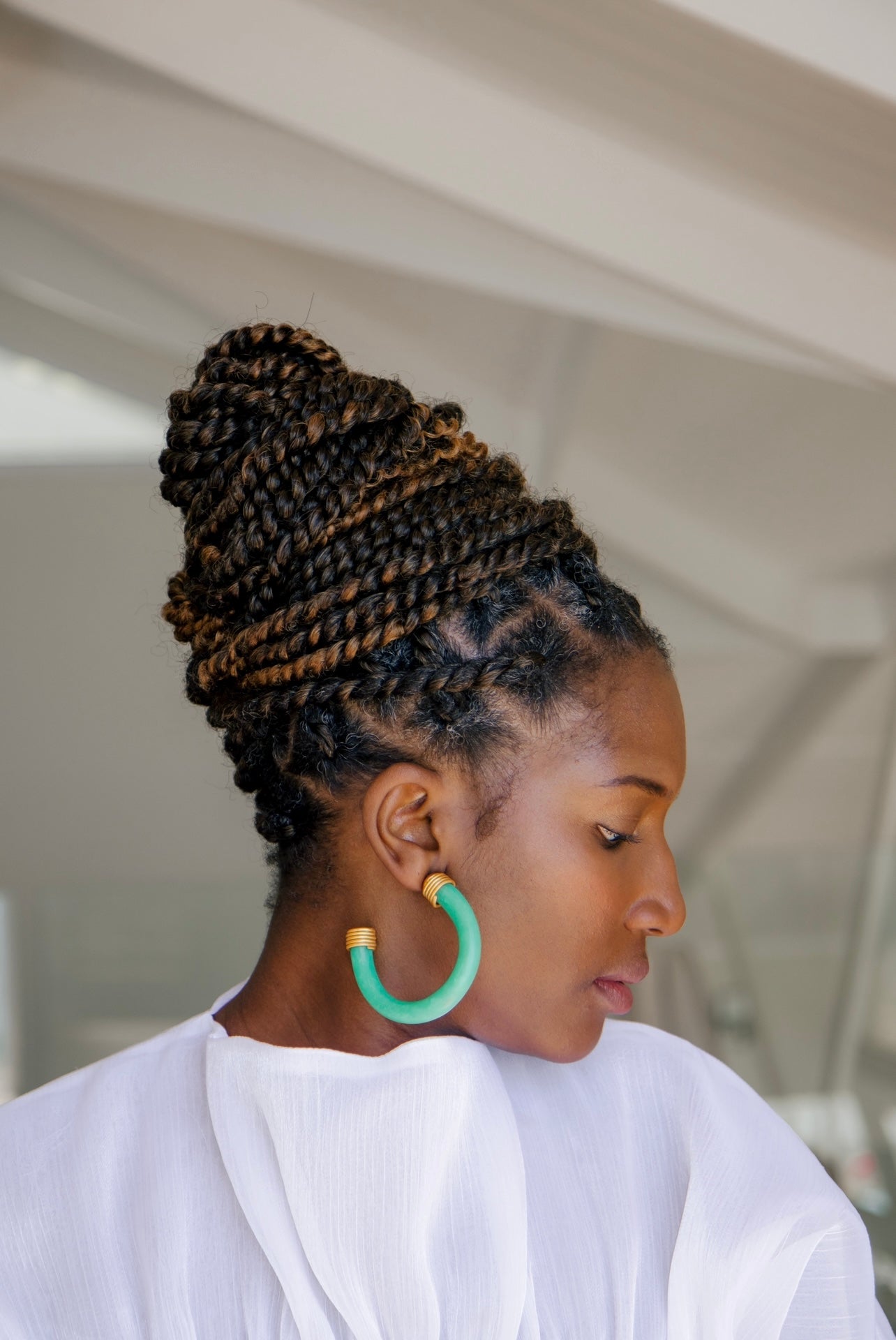 Jade-inspired hoop earrings with gold details Atiwo Designs