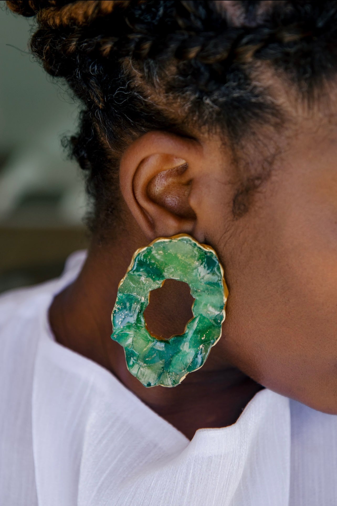 Jadeite earrings with gold trim Atiwo Designs