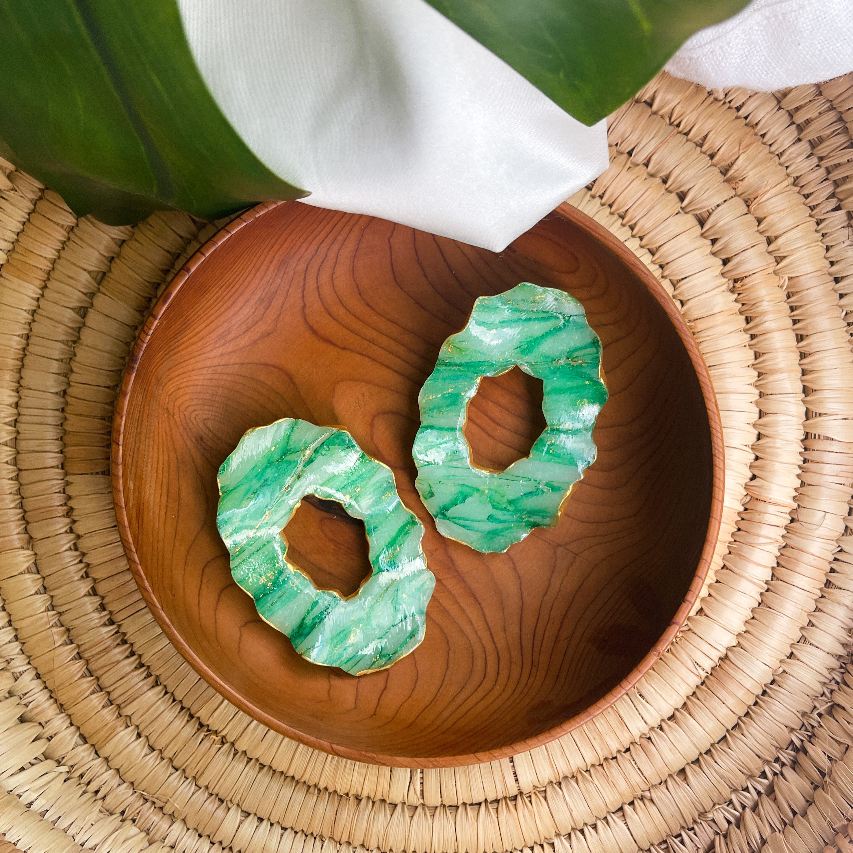 Jadeite earrings with gold trim Atiwo Designs